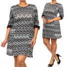 Woman's New Geometric Print  Dress w/ Puff Sleeves Fashion Central