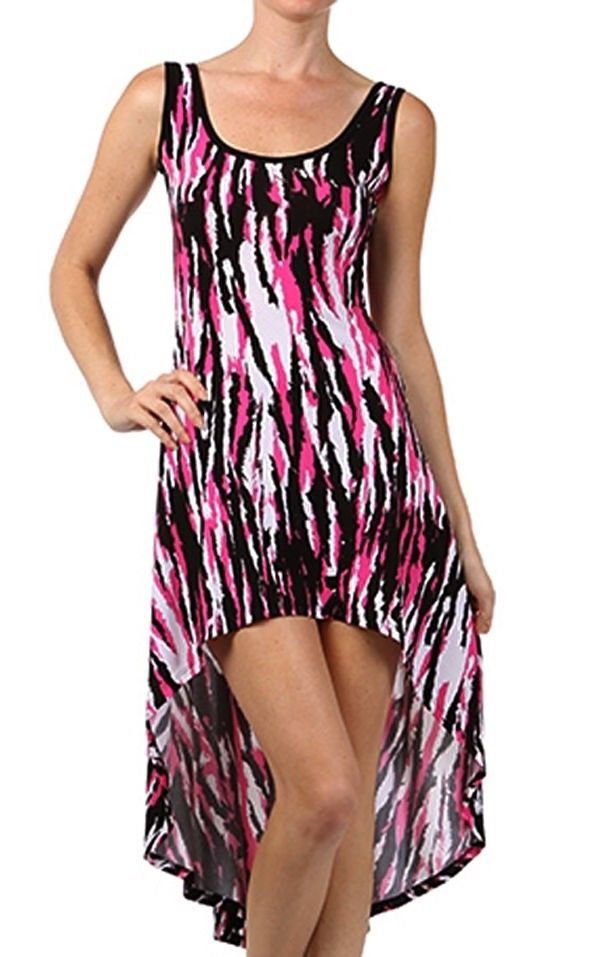 High Low Asymmetrical Hem Multi-Color Printed Sleeveless Dress