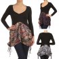 Long Sleeve V Neck Pattern Tunic Top w/ Tie on Sides