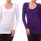 Basic Long Sleeve Light Weight Casual Scoop Neck & V-Neck Fitted Knit Top