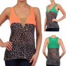 Light Weight Animal Print Sleeveless Color Block Knit Tank Top