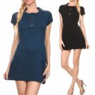 Knit Mini Sweater Dress w/ Pockets & Large Buttons - Short Sleeve Sweater Tunic