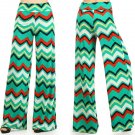 Wide Leg Fold Over High Waist Palazzo Flare Lounge Pants Chevron Tribal Print