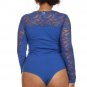 Long Sleeve Stretchy Knit Top Lace Sweetheart Neckline Bodysuit