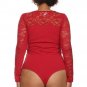Long Sleeve Stretchy Knit Top Lace Sweetheart Neckline Bodysuit