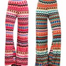 Colorful Printed Wide Leg Fold Over High Waist Palazzo Flare Lounge Pants