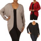 Woman's Slouchy Blouse w/ Fringe Trim & Batwing Sleeves Tunic Top
