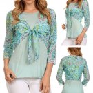 Paisley Faux Two-Piece 3/4 Sleeve Top with Bolero Wrap