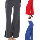 Wide Leg Folded Over Banded Waist Palazzo Flared Casual Pants w/ Bow Tie Sides