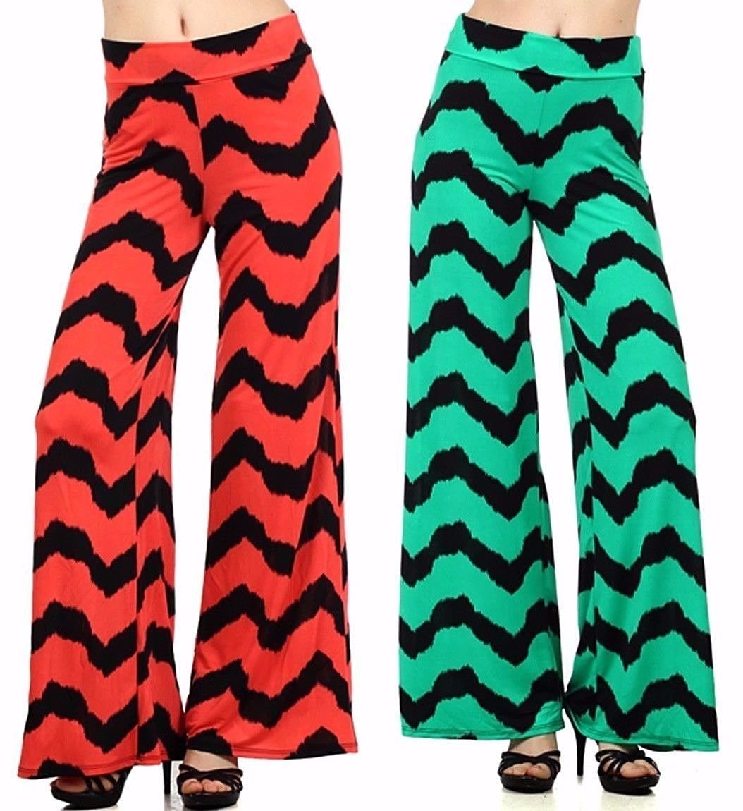New Chevron Wide Leg Fold Over High Waist Palazzo Flare Lounge Pants