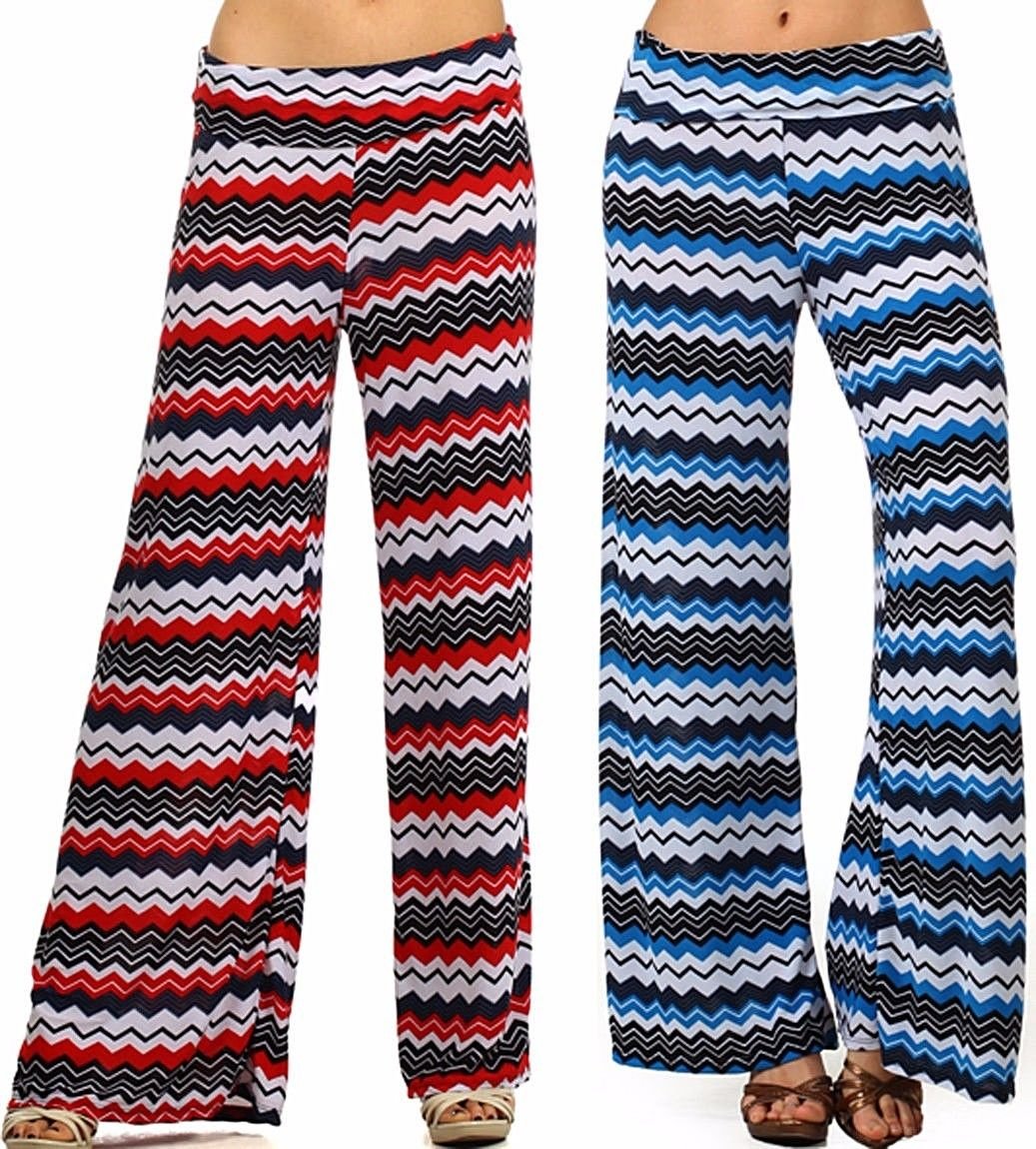 New Zigzag Printed Wide Leg High Waist Fold Over Palazzo Flare Lounge Pants