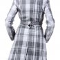 New Woman's Wool Belted White Gray Plaid Fully Lined Coat