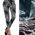 Teal Lion Head Animal Print Harem Pants with Pockets Printed Casual Lounge Pants