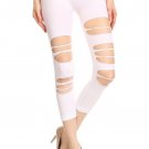 Solid Knit Cropped Distressed Ripped Leggings