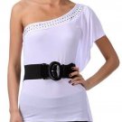 Trendy One Shoulder Blouse Belted Sexy Top