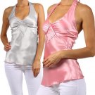 Satin Halter Top Sexy Sleeveless Blouse Pink Blue White Black Fashion Central