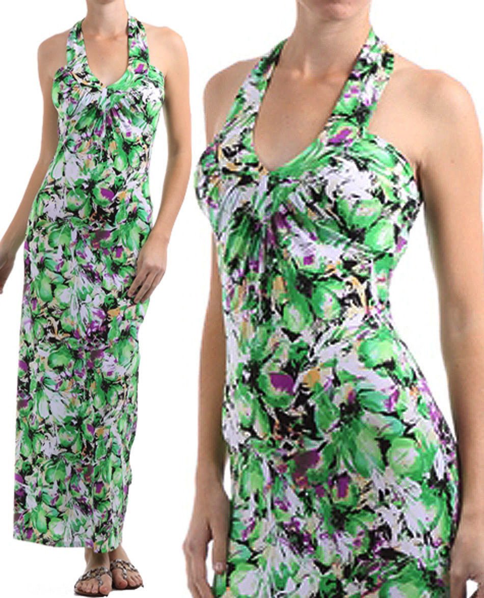 Long Floral Halter Sexy Fitted Maxi Dress