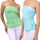 Sexy Strapless Flirty Pull String Top with Metallic Silver Detailing