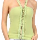 Sexy Corset Inspired Halter Lace Up Tank Top w/ Lace Trim