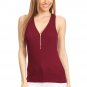 New Solid Ribbed Sleeveless Top Blouse Shirt V-Neck Zipper Racerback Tank Sexy