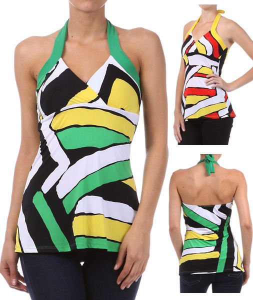 Sexy Slinky Halter Top Multi-Color Sleeveless Blouse