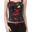 Sexy Faux Leather Lace Up Floral Halter Top