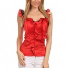 New Sexy Ruffle Detail Top Club Sleeveless Lace Blouse w/ Stretchy Smock Back