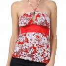 Sexy Peep Hole Top Slinky Floral Print Halter