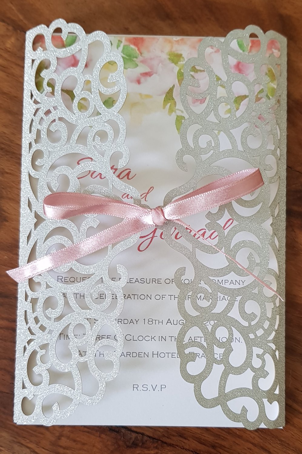 Silver glitter laser cut Wedding Invitatin cards