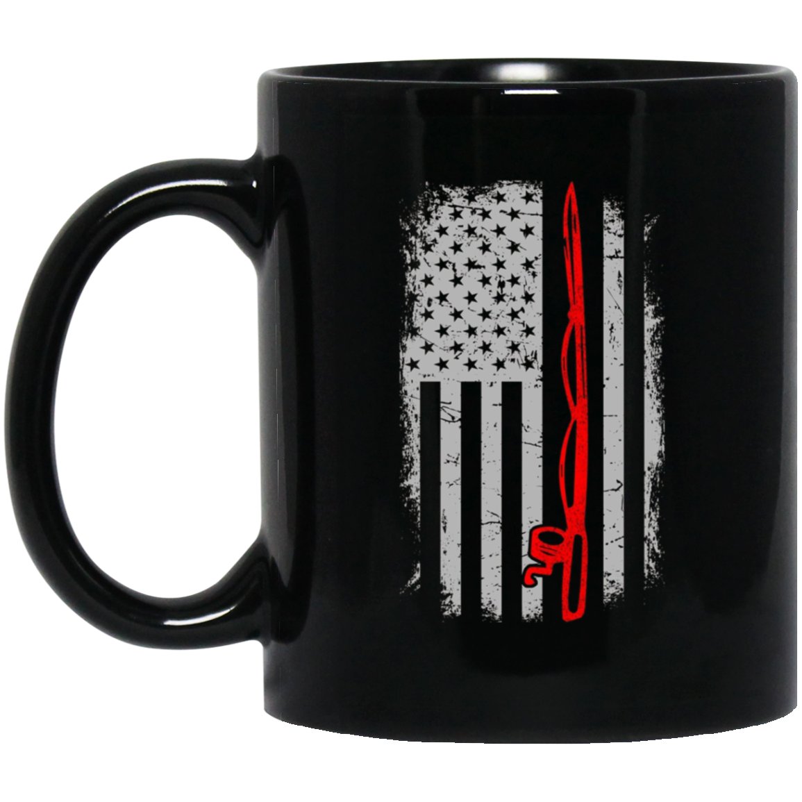 Mens Fishing American Flag Black Mug Black Ceramic 11oz Coffee Tea Cup