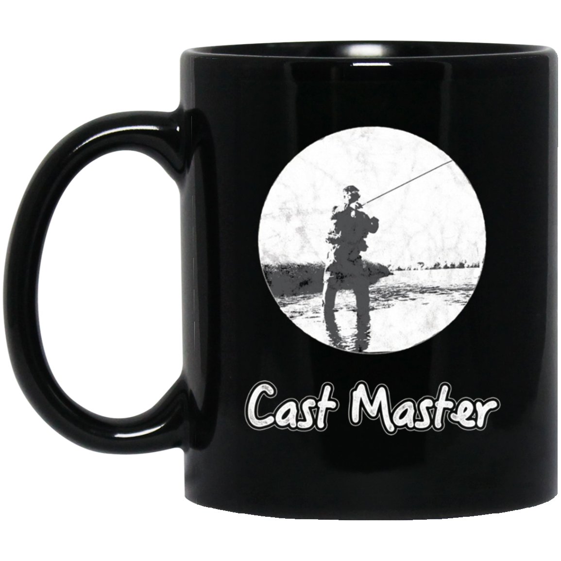 Mens Fishing - Cast Master Vintage Look Black Mug Black Ceramic 11oz Coffee Tea Cup