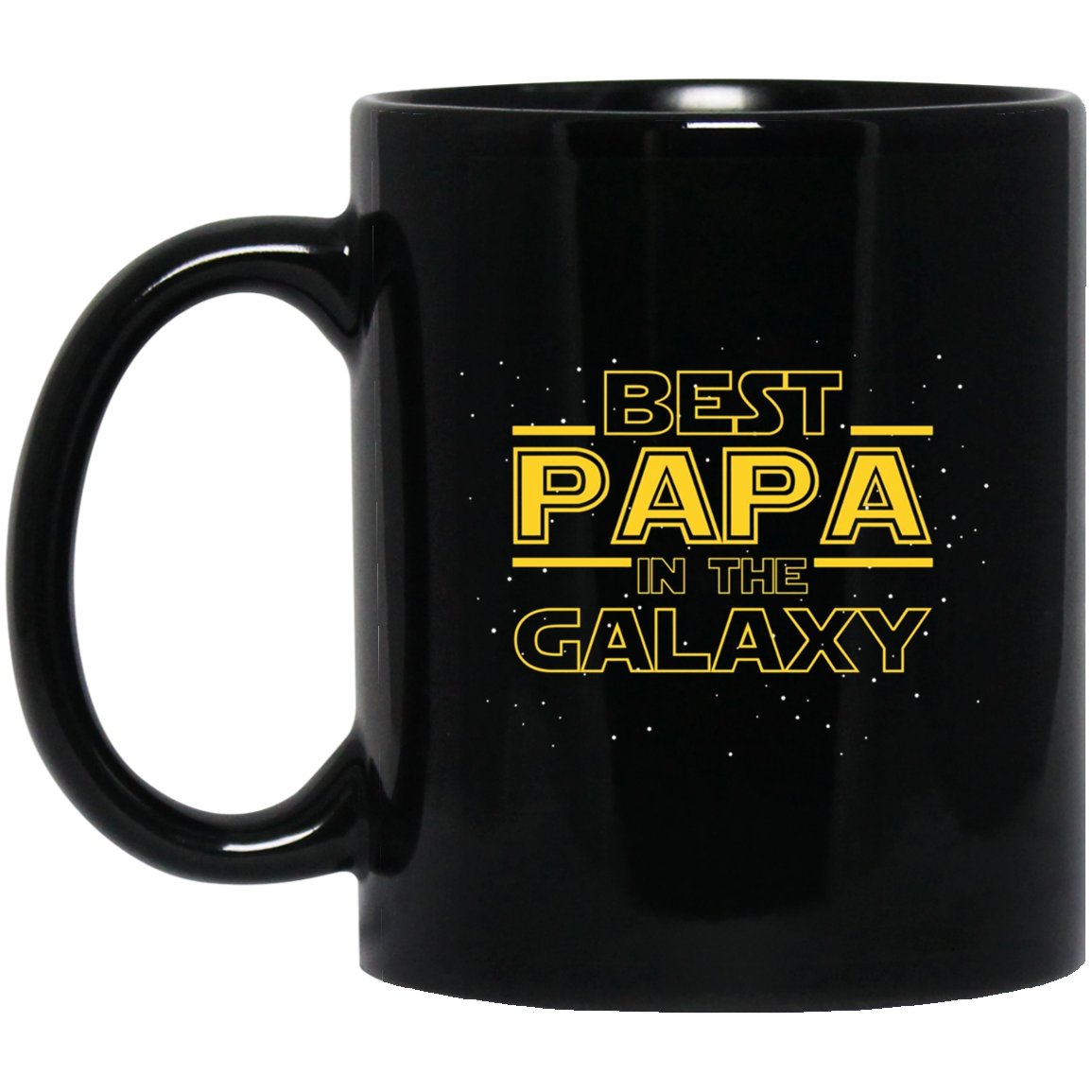 Mens Best Papa in the Galaxy, Funny Papa Gift Black Mug Black Ceramic 11oz Coffee Tea Cup
