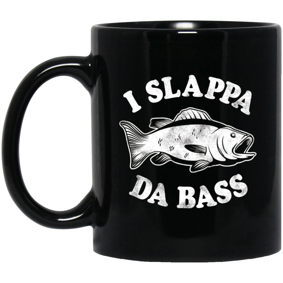 I Slappa Da Bass Funny Fish Pun Vintage Graphic Black Mug Black Ceramic 11oz Coffee Tea Cup