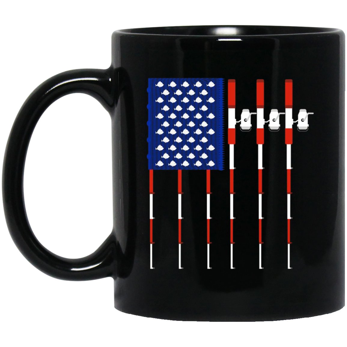 Funny Patriotic Fishing American USA Flag Gift Men Black Mug Black Ceramic 11oz Coffee Tea Cup