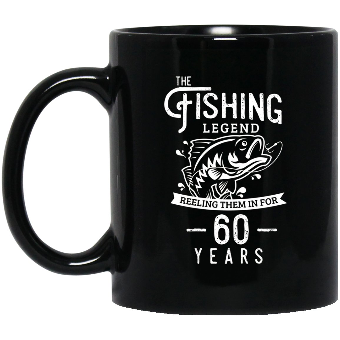 Fishing Legend 60 Years Old Birthday Gift for Fisherman Black Mug Black Ceramic 11oz Coffee Tea Cup