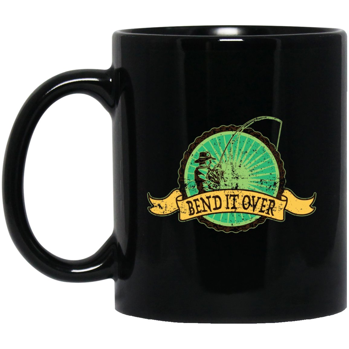 Fishing , Bend It Over, Bend The Pole Black Mug Black Ceramic 11oz Coffee Tea Cup