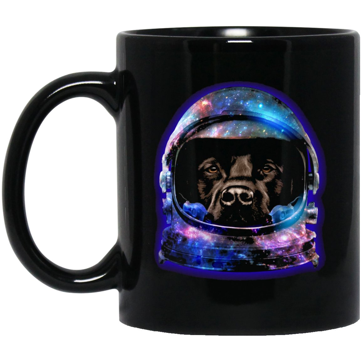 Brown Labrador Dog in Space Galaxy Astronaut Helmet Black Mug Black Ceramic 11oz Coffee Tea Cup