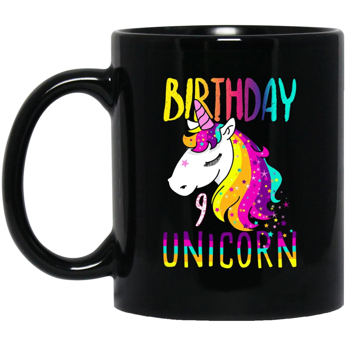 Girls 9th Birthday Fancy Elegant Unicorn 9 Yr Gift Black Mug Black Ceramic 11oz Coffee Tea Cup