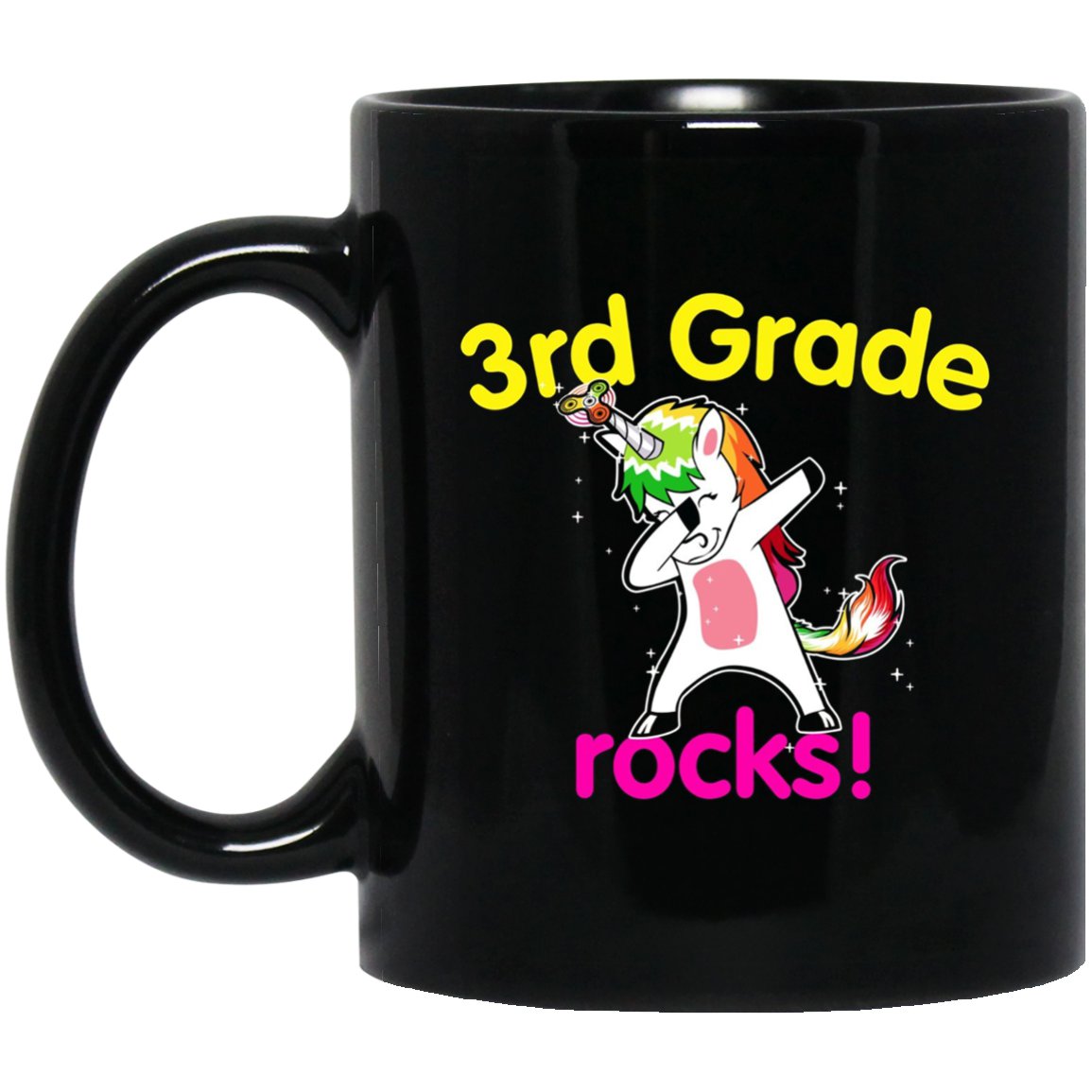 Girls 3rd Grade DABBING UNICORN FIDGET SPINNER Black Mug Black Ceramic 11oz Coffee Tea Cup