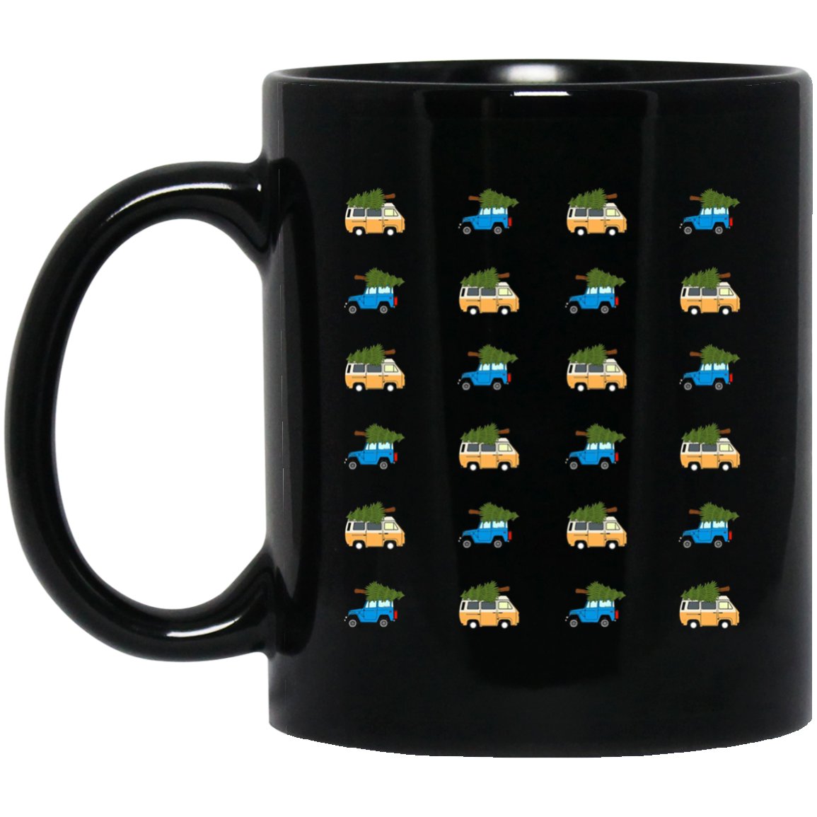 Funny Ugly Christmas repeating pattern for Car lovers Black Mug Black Ceramic 11oz Coffee Tea Cup
