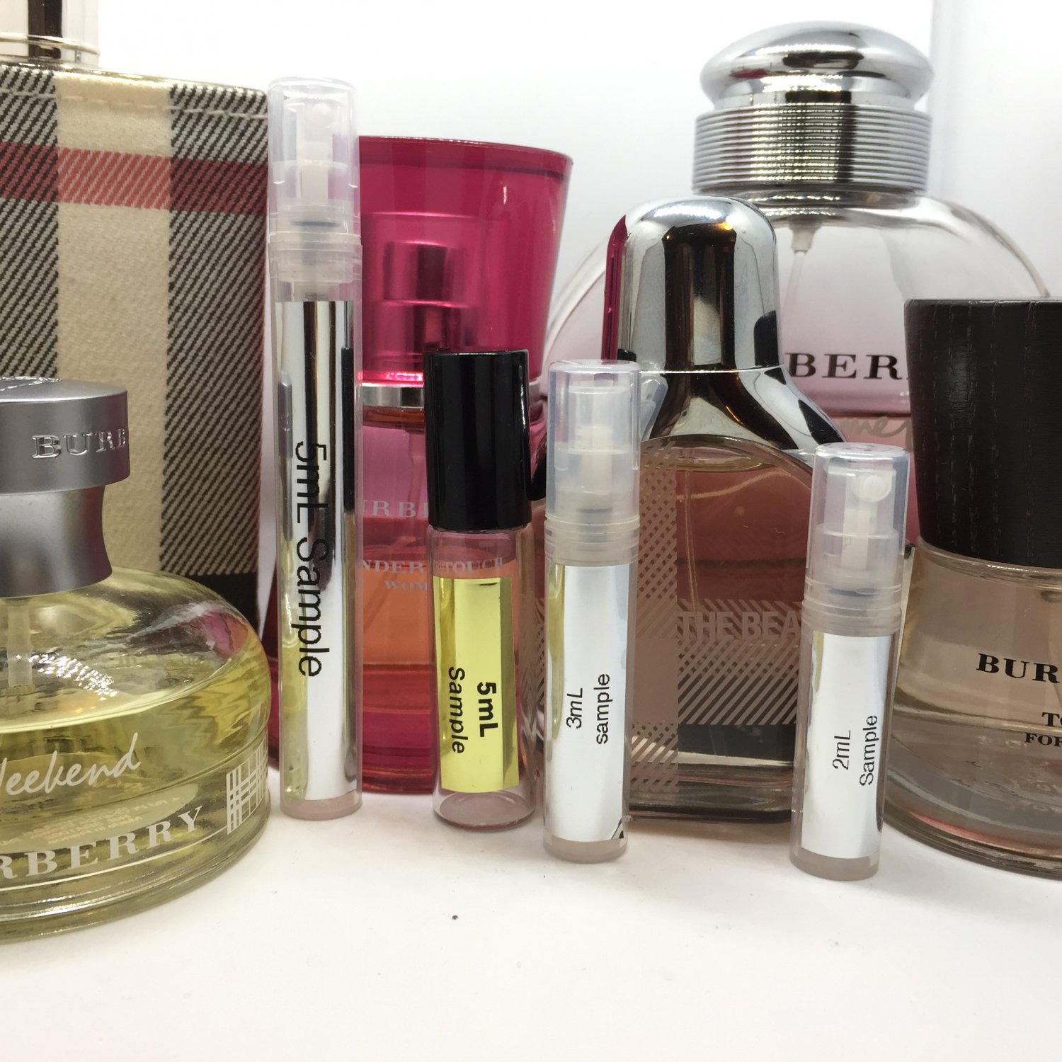 6pc 1mL BURBERRY EDT & EDP Travel Sample Mini Spray Atomizer or Roll-On Rollerball Set