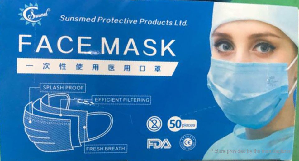 Pack of 100 Disposable 3-Layer Medical Face Masks