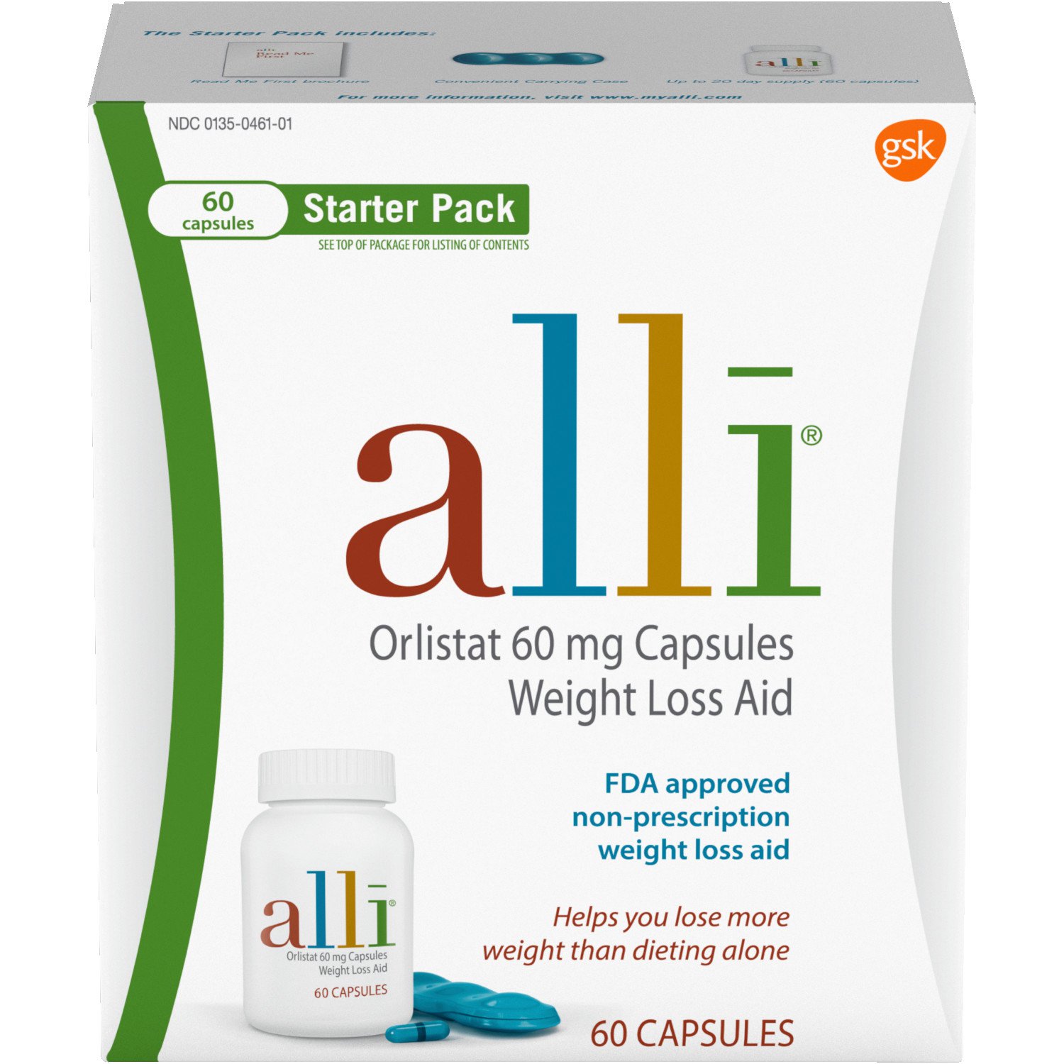 alli Diet Weight Loss Supplement Pills, Orlistat 60mg Capsules Starter Pack, 60 count