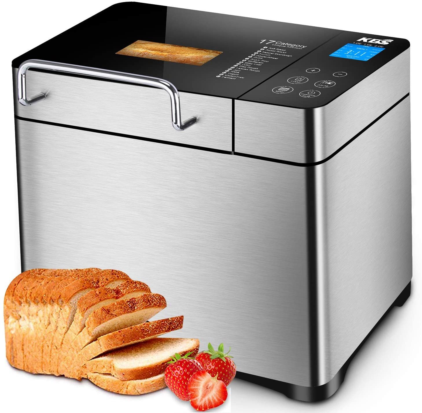 KBS Pro Stainless Steel Bread Machine, 2LB 17-in-1, 3 Loaf Sizes 3 Crust Colors