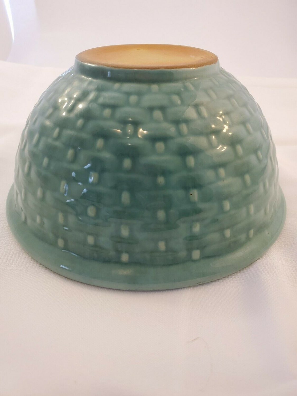 Weller ?Mixing Bowls Set Of 2 Pierre Basket Weave Antique Green Wash unmarked