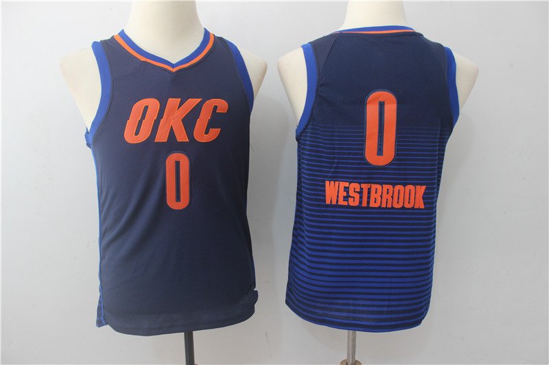 Youth Oklahoma Thunder OKC 0 Russell Westbrook Blue Basketball Jersey