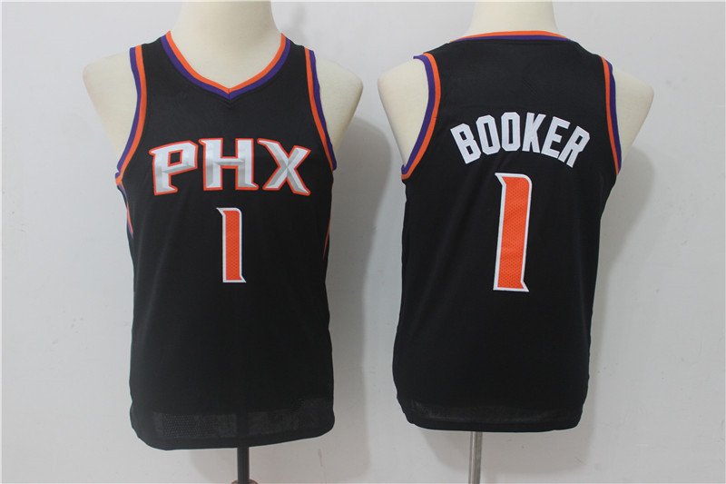 Youth Phoenix Suns 1 Devin Booker Black Basketball Stitched Jersey