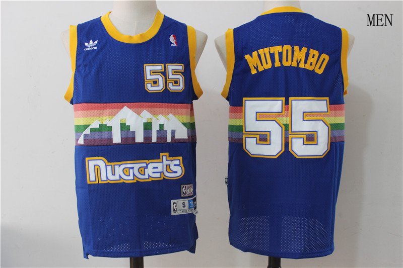 Dikembe Mutombo 55# Denver Nuggets blue Basketball Stitched Jersey