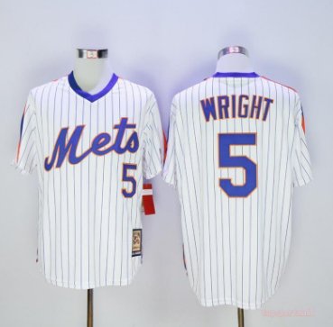 New Men's Mets 5 David Wright White Pinstripe Pullover Throwback Cool Base Jersey