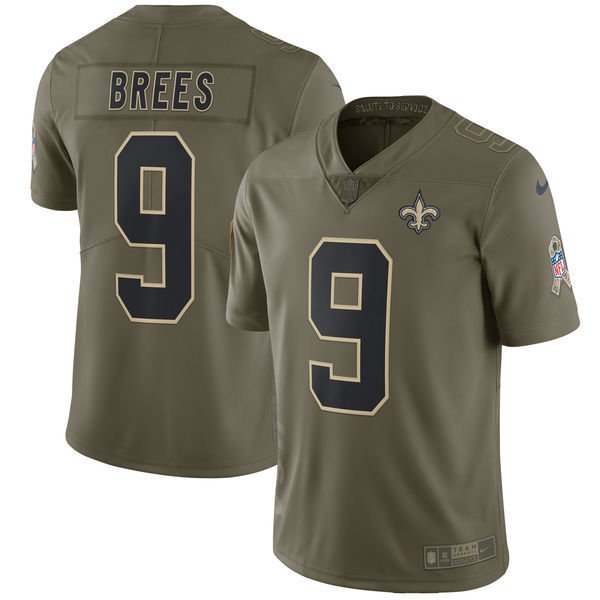 New Orleans Saints #9 Drew Brees salute to service Football jersey Brown